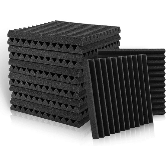 12 pack Studio Acoustic Foam Sound Absorption Proofing Panels 50x50cm Black Wedge