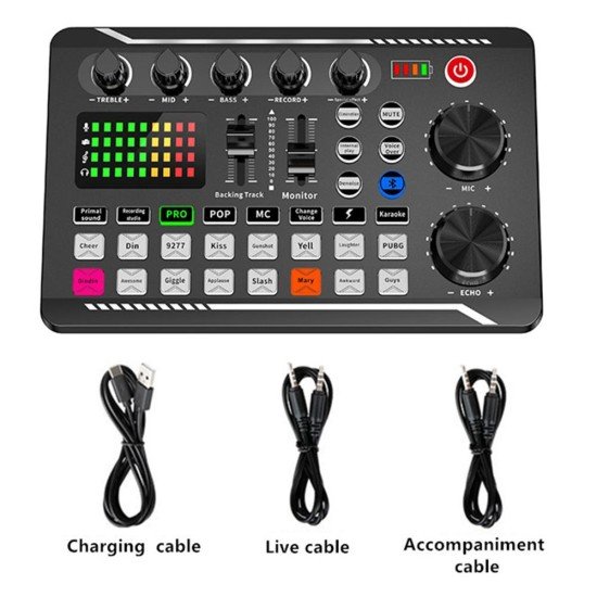 F998 Mobile Phone Computer K Song Live Sound Card Voice Changer Device Audio Mixer Built-in Multiple Sound Effect