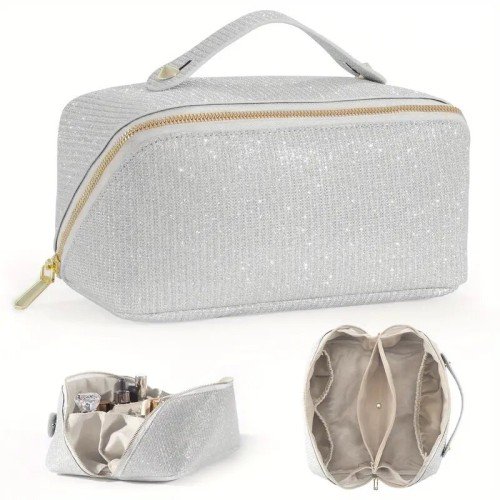 Large Capacity Travel Makeup Bag For Women - Silver