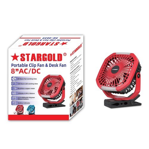 Stargold Red 8 Inch Clip-on Office Desk Rechargeable (Summer Fan)