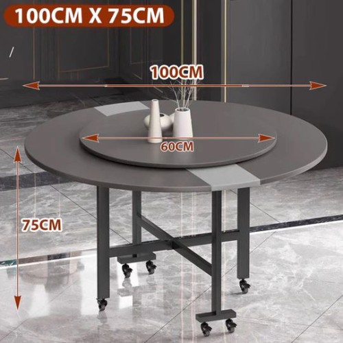 Round foldable dining table with swivel base (100 cm X 75 cm)