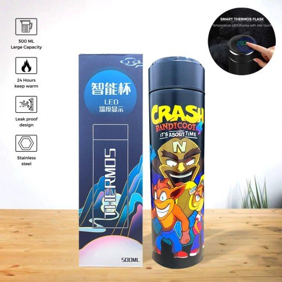 Smart LED Thermos Water Bottle, 500ml - Crash Bandicoot Sticker