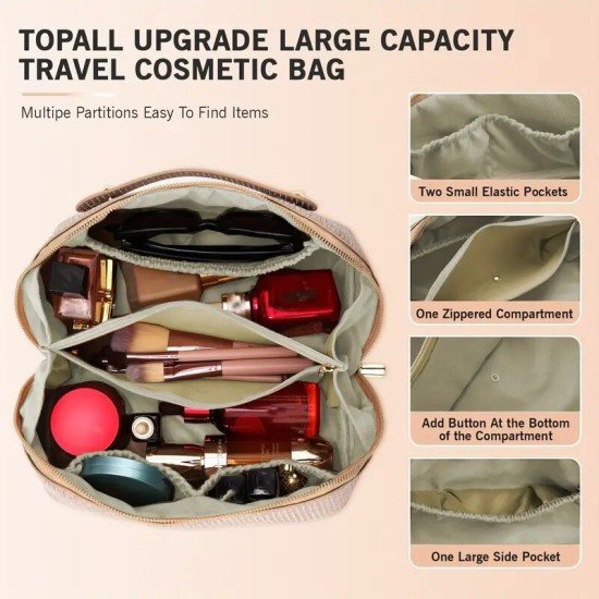 Large Capacity Travel Makeup Bag For Women - Golden