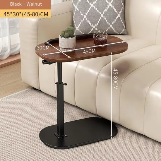 C-Shaped Rectangular Side Table with Adjustable Height Size / 45*30 ( 45*80 ) - Black / Chocolate Wood / Light Wood