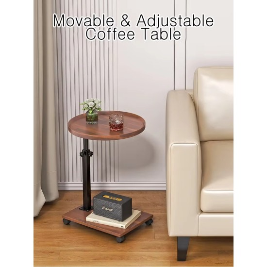 C-Shaped Round Side Table with Adjustable Height - Size / 40*40 ( 40*80 ) - Black / Chocolate Wood / Light Wood