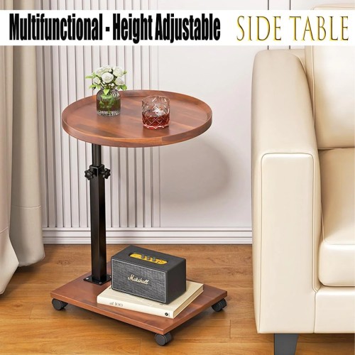 C-Shaped Round Side Table with Adjustable Height - Size / 40*40 ( 40*80 ) - Black / Chocolate Wood / Light Wood