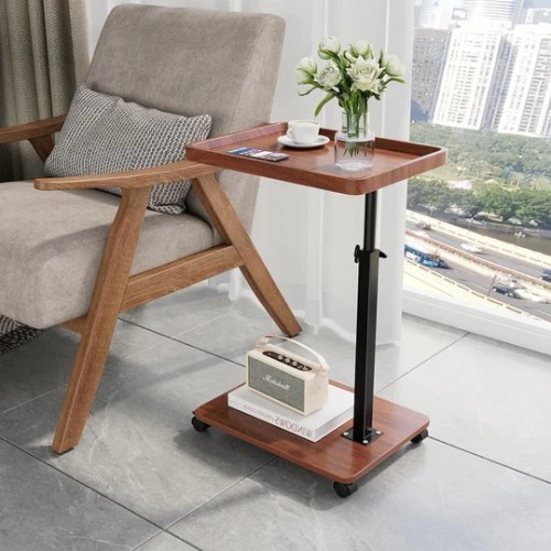 C-Shaped Side Table with Adjustable Height Size: 40*30 ( 45*80 ) - White marble/walnut brown/light brown