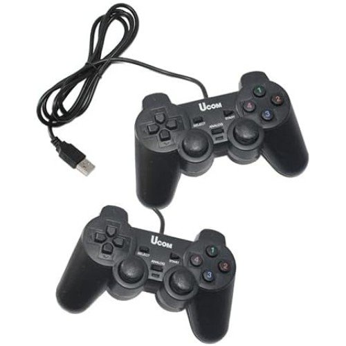 UCOM 2-in-1 PC Dual Shock Twin Joypad Wired USB Gaming Controller Black