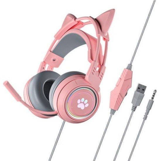 G25 Computer Headset Pink Cat Ear Luminous RGB Light