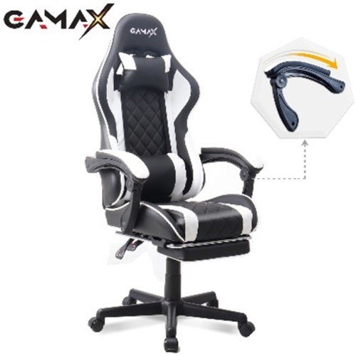 Gamax Gaming Chair Model 1-LT001L with Linkage Function Armrest | Retactable Footrest - White