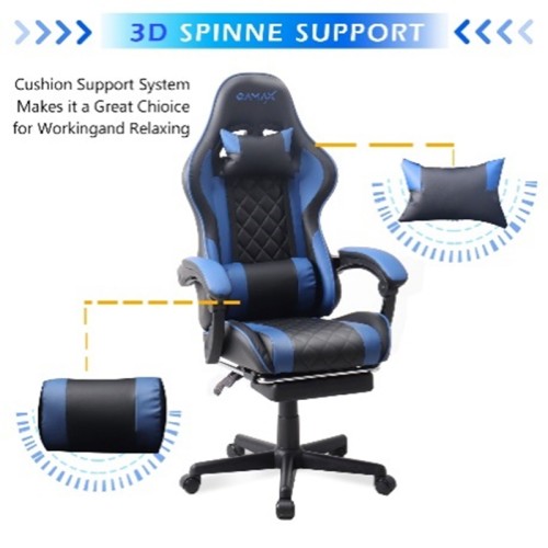 Gamax Gaming Chair Model 1-LT001L with Linkage Function Armrest | Retactable Footrest - Blue