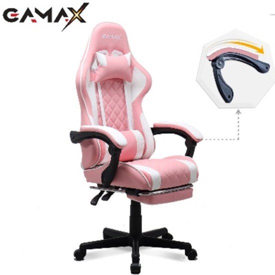 Gamax Gaming Chair Model 1-LT001L with Linkage Function Armrest | Retactable Footrest - Pink