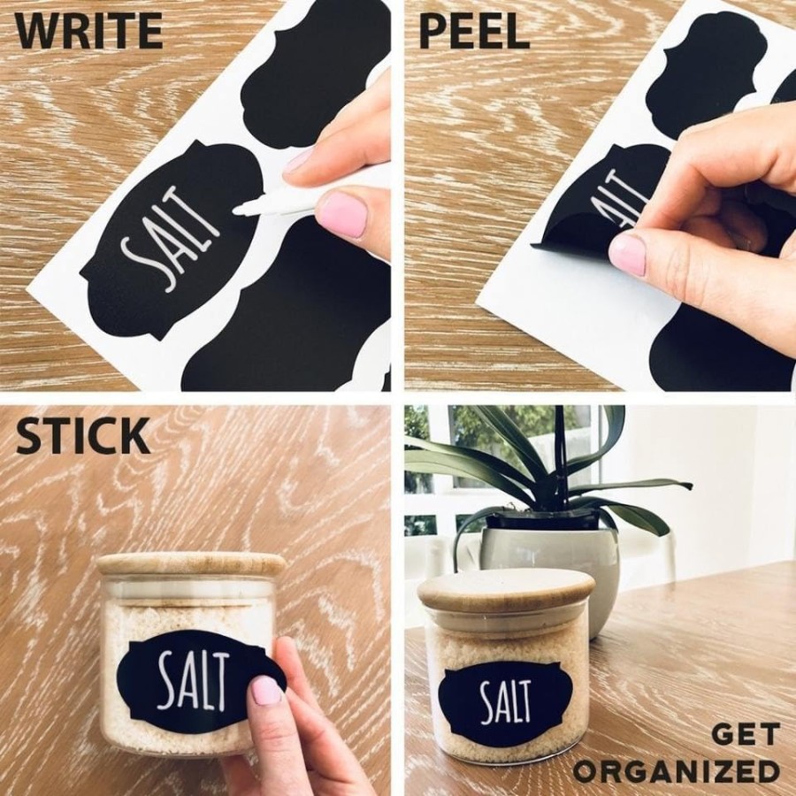 24 Reusable Waterproof Spice Jar Stickers with Pen for Kitchen