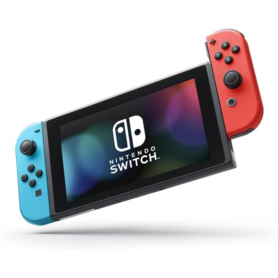 Nintendo Switch OLED Console - Neon Blue and Red with Gift | Cassettes Bag and Toughened GLASS