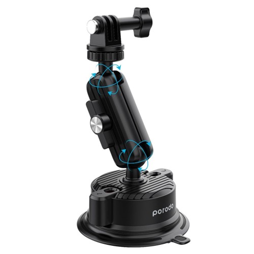 Porodo 2in1 Mobile and Camera Mount with Suction Base - Black