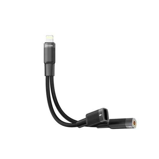 Porodo 2in1 Lightning to Lightning + 3.5 Jack Headphone and Charging Converter Adapter