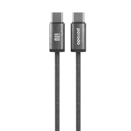 Porodo Woven Braided USB-C To Type-C Cable Data / Fast Charge Aluminum Shell 1.2m - Black