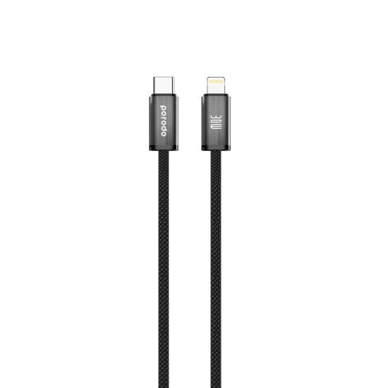 Porodo Woven Braided USB-C To Lightning Cable Data / Fast Charge Aluminum Shell 1.2m - Black