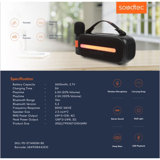 Porodo Soundtec Gala Portable Speaker and Mic