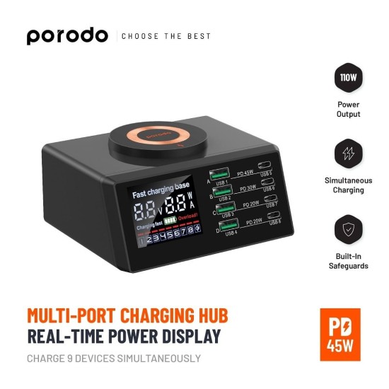 Porodo Multi-Port Charging HUB Charge 9 Devices Simultaneously 1.2m