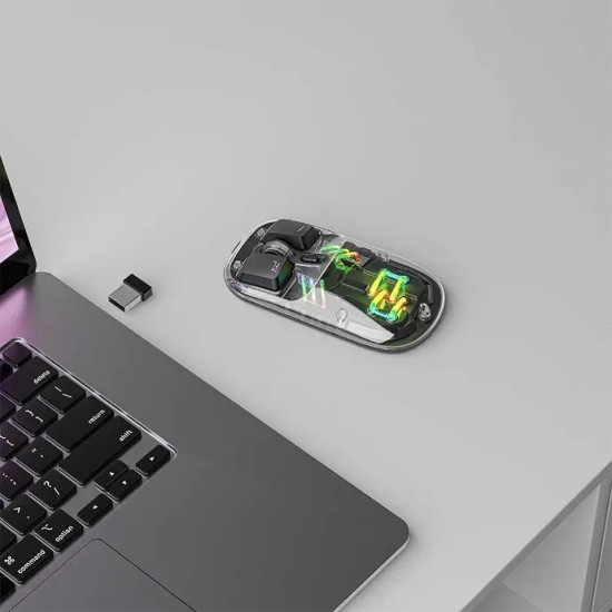 Porodo Transparent Dual-Mode Wireless Mouse RGB Light And Magnetic Cover - Black