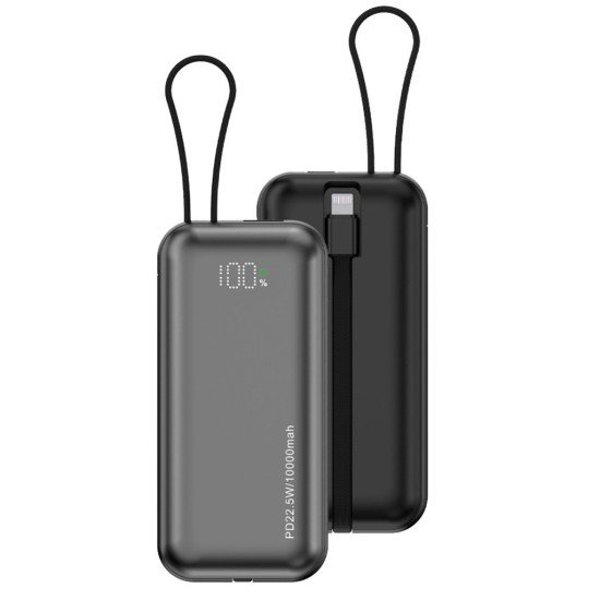 Porodo 10000mAh Power Bank Dual Built-In Cables Fast Charging - Black