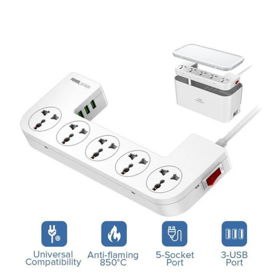 2500W Power Strip with Cable Organizer and 3 in 1 Wireless Charger with 5 Triple Sockets, 2 USB Ports and 1 Type C Port