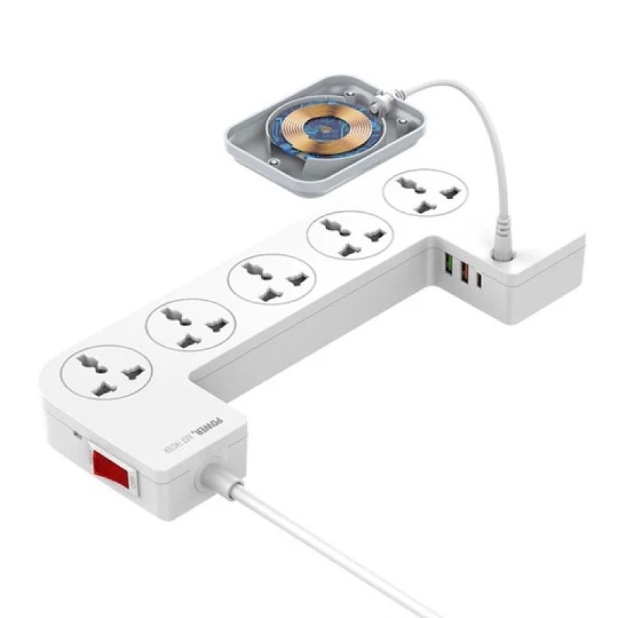 2500W Power Strip with Cable Organizer and 3 in 1 Wireless Charger with 5 Triple Sockets, 2 USB Ports and 1 Type C Port