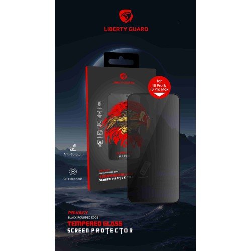 Liberty Guard 2.5D Full Cover Privacy 3rd Generation Triple Reinforced Glass With Applicator - iPhone 16 Pro Max