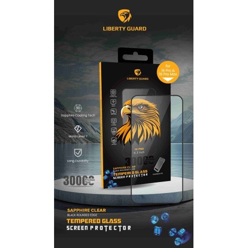 Liberty Guard 2.5D Full Cover CLEAR BLACK EDGE Sapphire Coating Glass With Applicator - iPhone 16 Pro