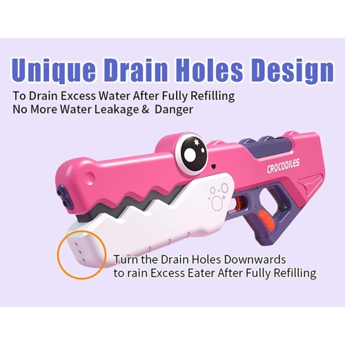 Crocodile Electric Water Gun 10-15M Range - 3.7V 500MAH LITHIUM BATTERY,Pink