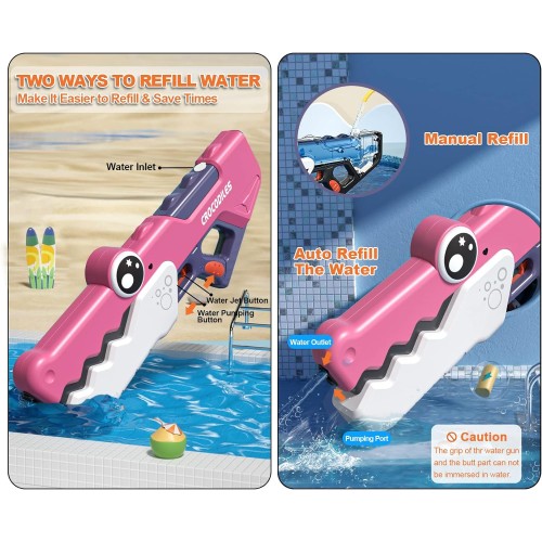 Crocodile Electric Water Gun 10-15M Range - 3.7V 500MAH LITHIUM BATTERY,Pink