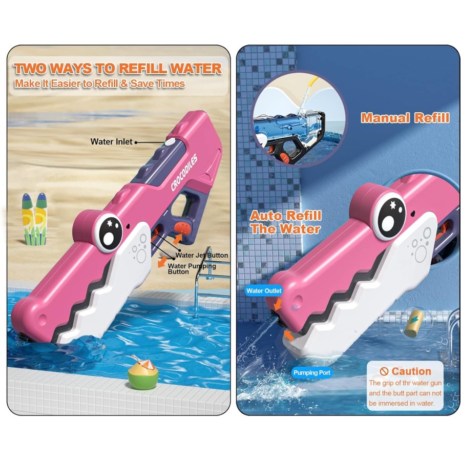 Crocodile Electric Water Gun 10-15M Range - 3.7V 500MAH LITHIUM BATTERY,Pink