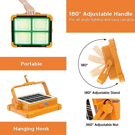 Portable Solar Work Light Rechargeable 4 LED Floodlight
