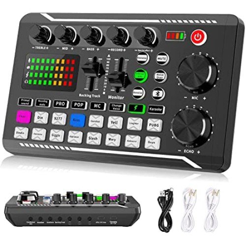 F998 Mobile Phone Computer K Song Live Sound Card Voice Changer Device Audio Mixer Built-in Multiple Sound Effect