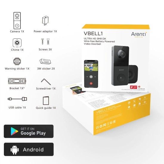 Arenti Outdoor Battery Powered Video Doorbell