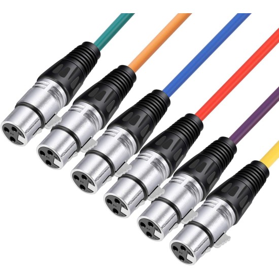 6Pack 25 feet/7.6m Mic Cable Cord, XLR Male to XLR Female Microphone Audio Colored Snake Cables