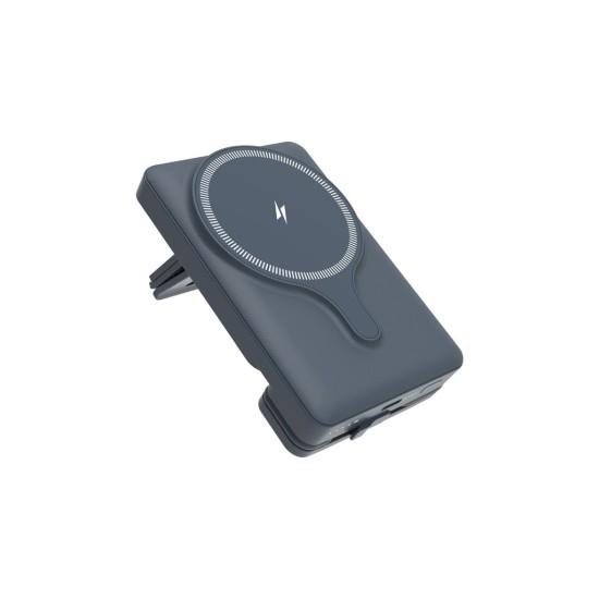 Powerology 5000mAh Power Bank With Magnetic Wireless Charger Car Mount - Gray