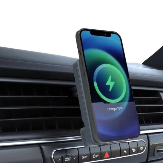 Powerology 5000mAh Power Bank With Magnetic Wireless Charger Car Mount - Titanum