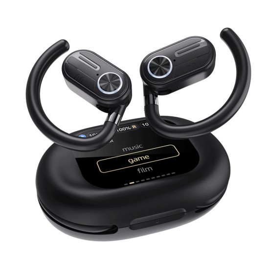 Powerology Air Conduction ENC TWS Earbuds with Digital Display, Bluetooth Version 5.3 - Black