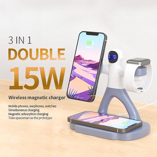 3-in-1 Spaceman Magsafe Wireless Charger Compatible Iphone Airpods Iwatch 15w
