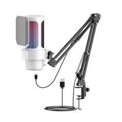 USB Gaming Condenser Microphone RGB FOR Desktop PS4/PS5/ANDROID/MAC - White USB Gaming Condenser Microphone RGB FOR Desktop PS4/PS5/ANDROID/MAC - White