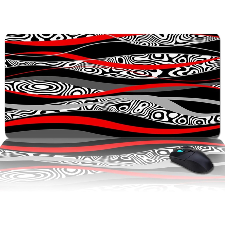 Gamer king Large Gaming Mouse Pad Red Black Grey Abstrasct Wavy Stripes Desk Mat XXL15inch (L) x 35inch (W)