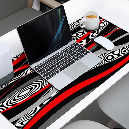 Gamer king Large Gaming Mouse Pad Red Black Grey Abstrasct Wavy Stripes Desk Mat XXL15inch (L) x 35inch (W)