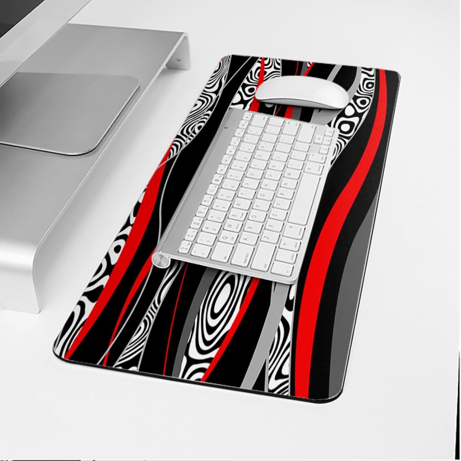 Gamer king Large Gaming Mouse Pad Red Black Grey Abstrasct Wavy Stripes Desk Mat XXL15inch (L) x 35inch (W)