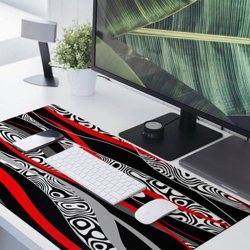 Gamer king Large Gaming Mouse Pad Red Black Grey Abstrasct Wavy Stripes Desk Mat XXL15inch (L) x 35inch (W)