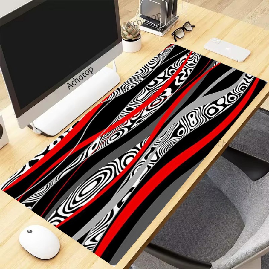 Gamer king Large Gaming Mouse Pad Red Black Grey Abstrasct Wavy Stripes Desk Mat XXL15inch (L) x 35inch (W)