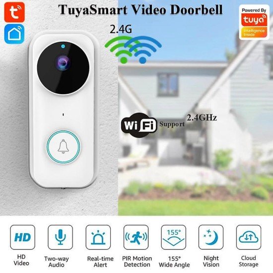 Tuya Video Doorbell Wifi Wireless Wired Door Bell Dc Ac Battery Powered 1080p 2mp