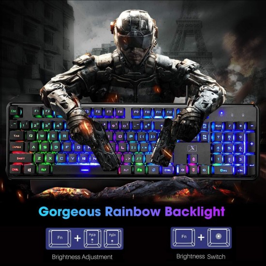 4in1 Keyboard Combo Wired Rainbow Backlit + SKYLION game pad