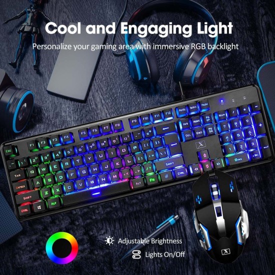 4in1 Gaming Keyboard Combo Wired Rainbow Backlit + SKYLION game pad